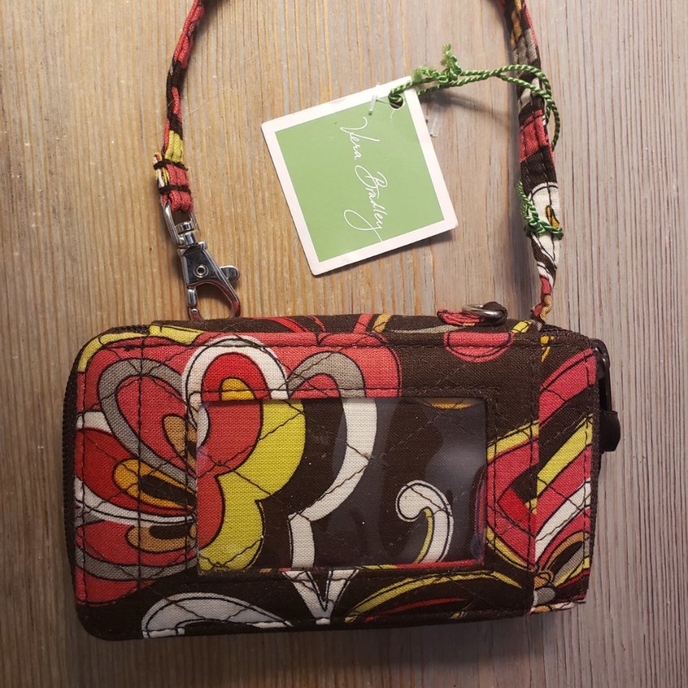 VERA BRADLEY wristlet ID holder Wallet brown floral pattern - new